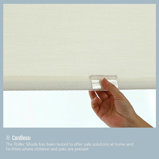 Natural Woven Cane Paper Cordless Roller Window Shade Pull-Down Blind for Home, Bedroom, Living Room, Kitchen, Office