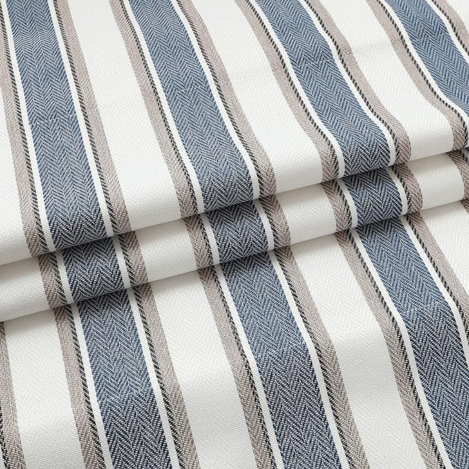 Brighton Cordless 100% Blackout Fabric Roman Shades for Windows, Pull-Down Blind for Home, Bedroom, Living Room, Kitchen, Office, Yarn-Dyed Vertical Stripe blue