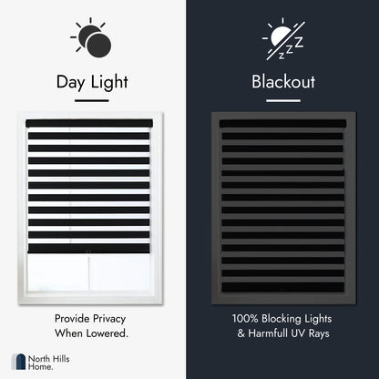 Zebra Shade Cordless, Dual Mode, Lets Light in and Blocks Light out