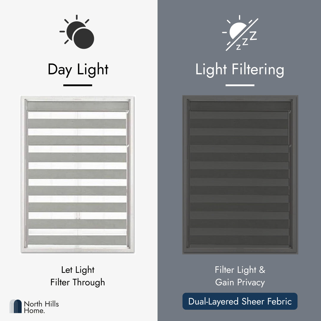 Zebra Shade Cordless, Dual Mode, Lets Light in and Blocks Light out