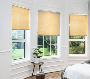 Natural Woven Cane Paper Cordless Roller Window Shade Pull-Down Blind for Home, Bedroom, Living Room, Kitchen, Office
