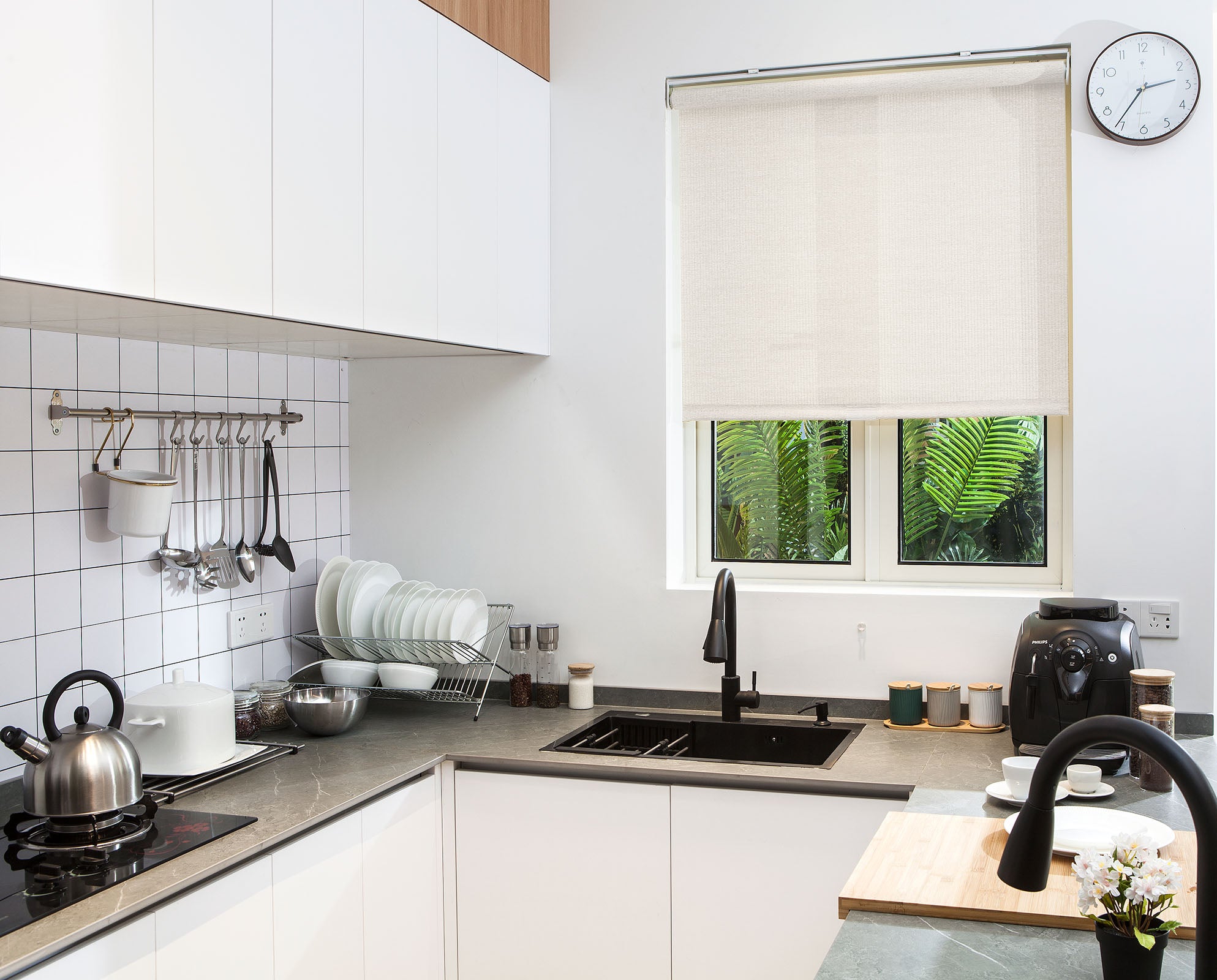 Natural Woven Cane Paper Cordless Roller Window Shade Pull-Down Blind for Home, Bedroom, Living Room, Kitchen, Office