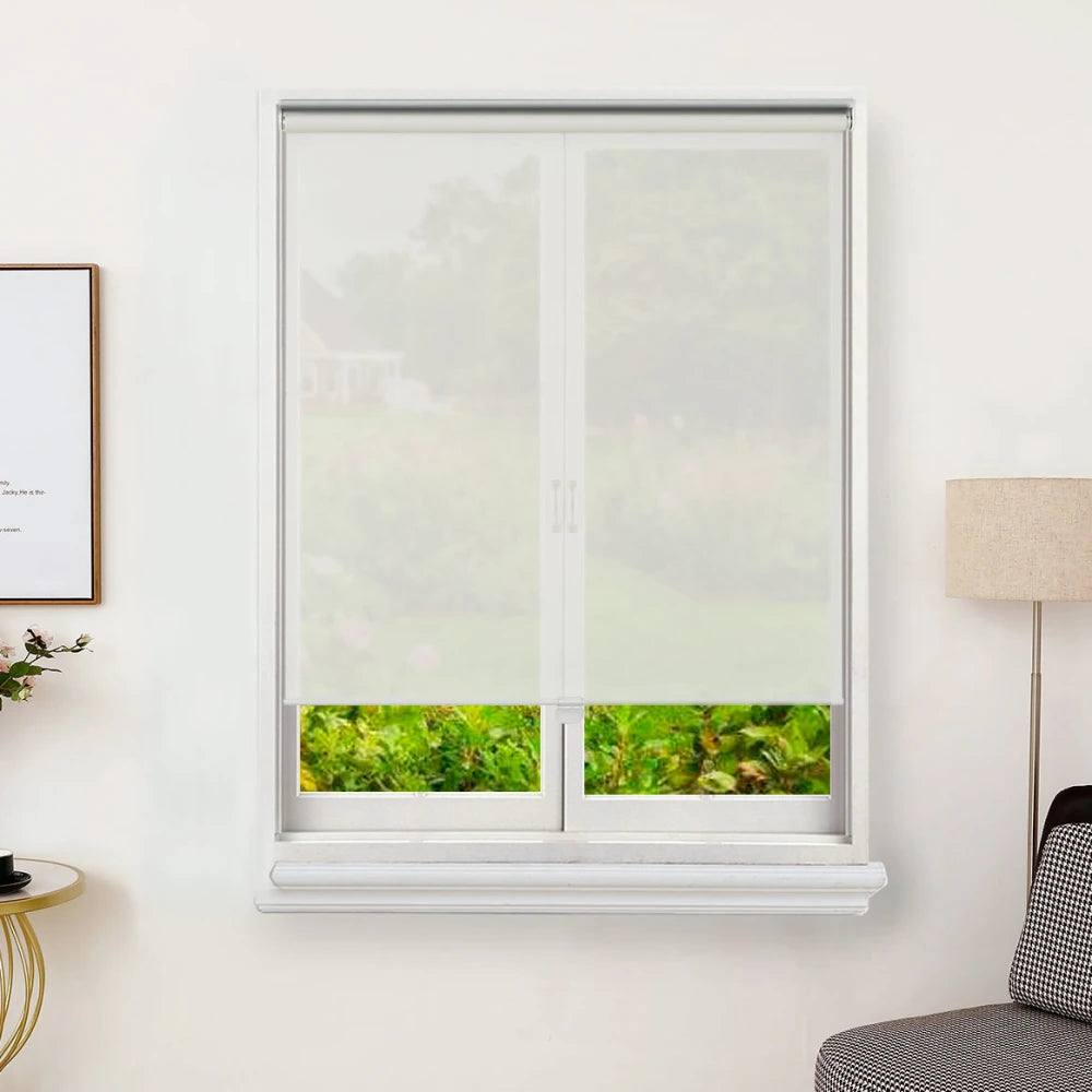 Cordless Light Filtering Solar Roller Shades for Windows, Fire Retardant, Semi Sheer, Pull-Down Blinds for Home, Bedroom, Living Room, Kitchen, Office, Indoor and Outdoor