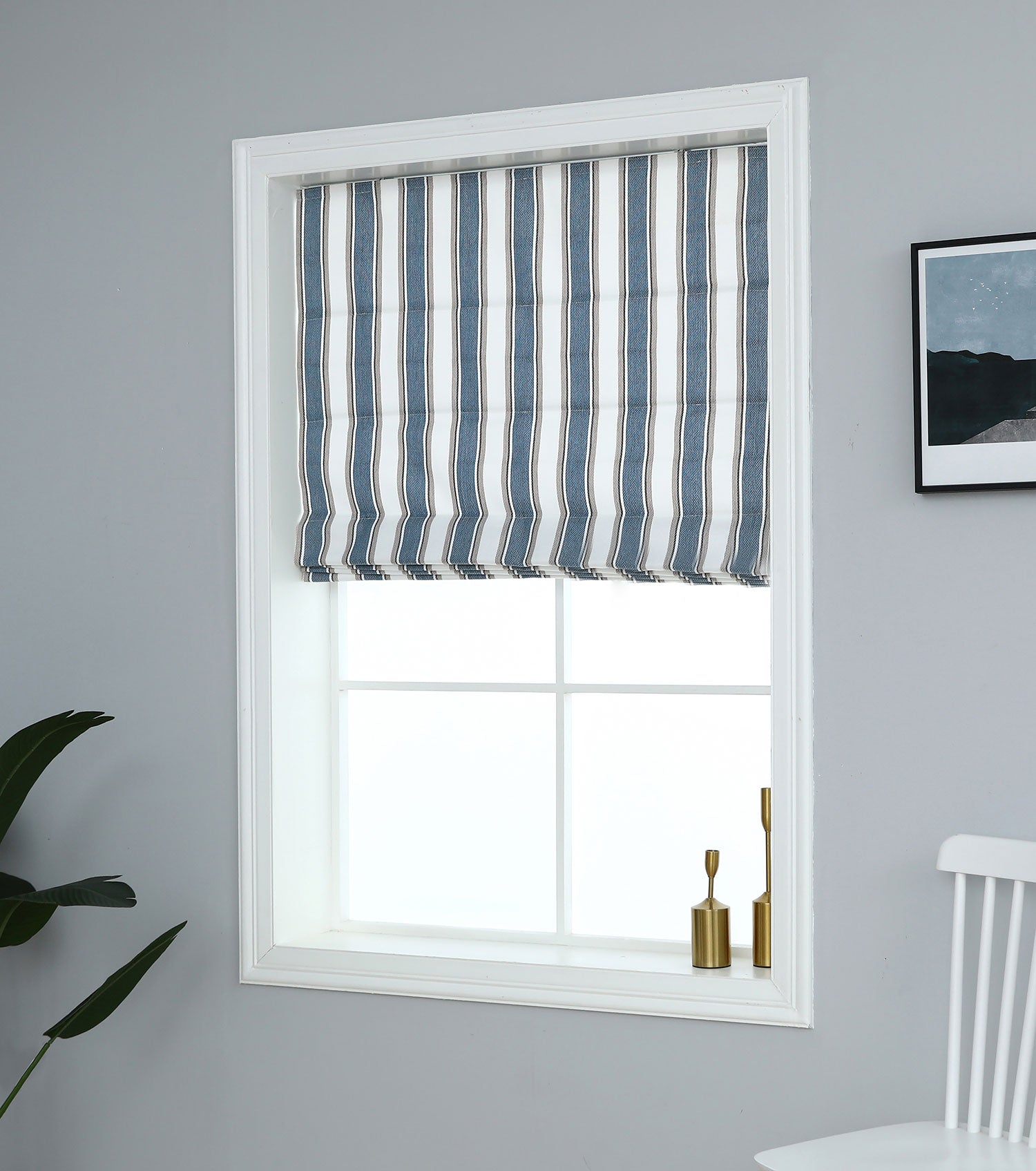 Yarn Dyed Cordless Roman Shades Blind, Vertical Stripe Room Darkening Window Shades