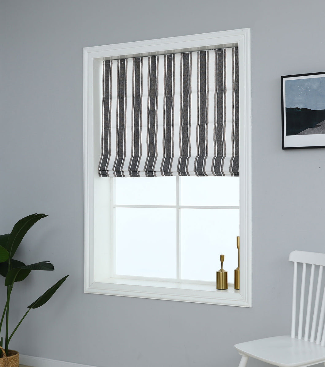 Yarn Dyed Cordless Roman Shades Blind, Vertical Stripe Room Darkening Window Shades