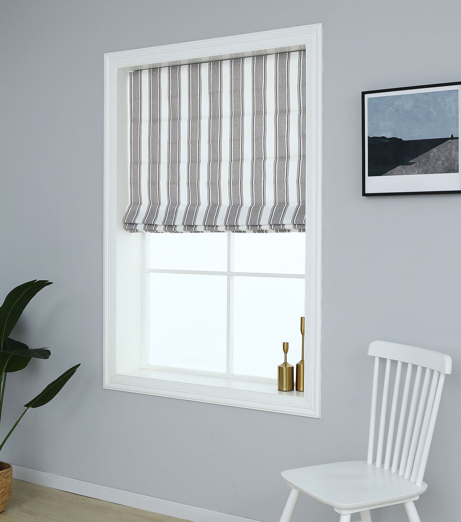 Yarn Dyed Cordless Roman Shades Blind, Vertical Stripe Room Darkening Window Shades