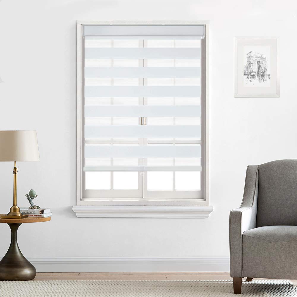 North Hills Home Customized Cordless Zebra Shades, Free-Stop Light Filtering Zebra Roller Blinds for Bedroom/Living Room/Office, White