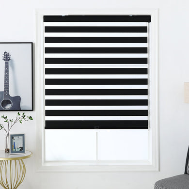 North Hills Home Black Cordless Zebra Shades, Free-Stop Light Filtering Zebra Roller Blinds for Bedroom/Living Room/Office