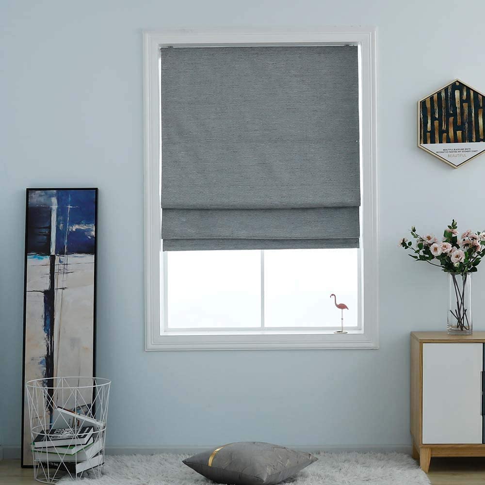 North Hills Home Washable Blackout Cordless Roman Shades for Windows, Double Tone Color Jacquard Textured Woven Polyester Belmar Romar Blind for Living Room/Bedroom