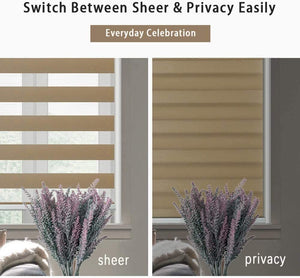 North Hills Home Customized Cordless Zebra Shades, Free-Stop Light Filtering Zebra Roller Blinds for Bedroom/Living Room/Office Sand