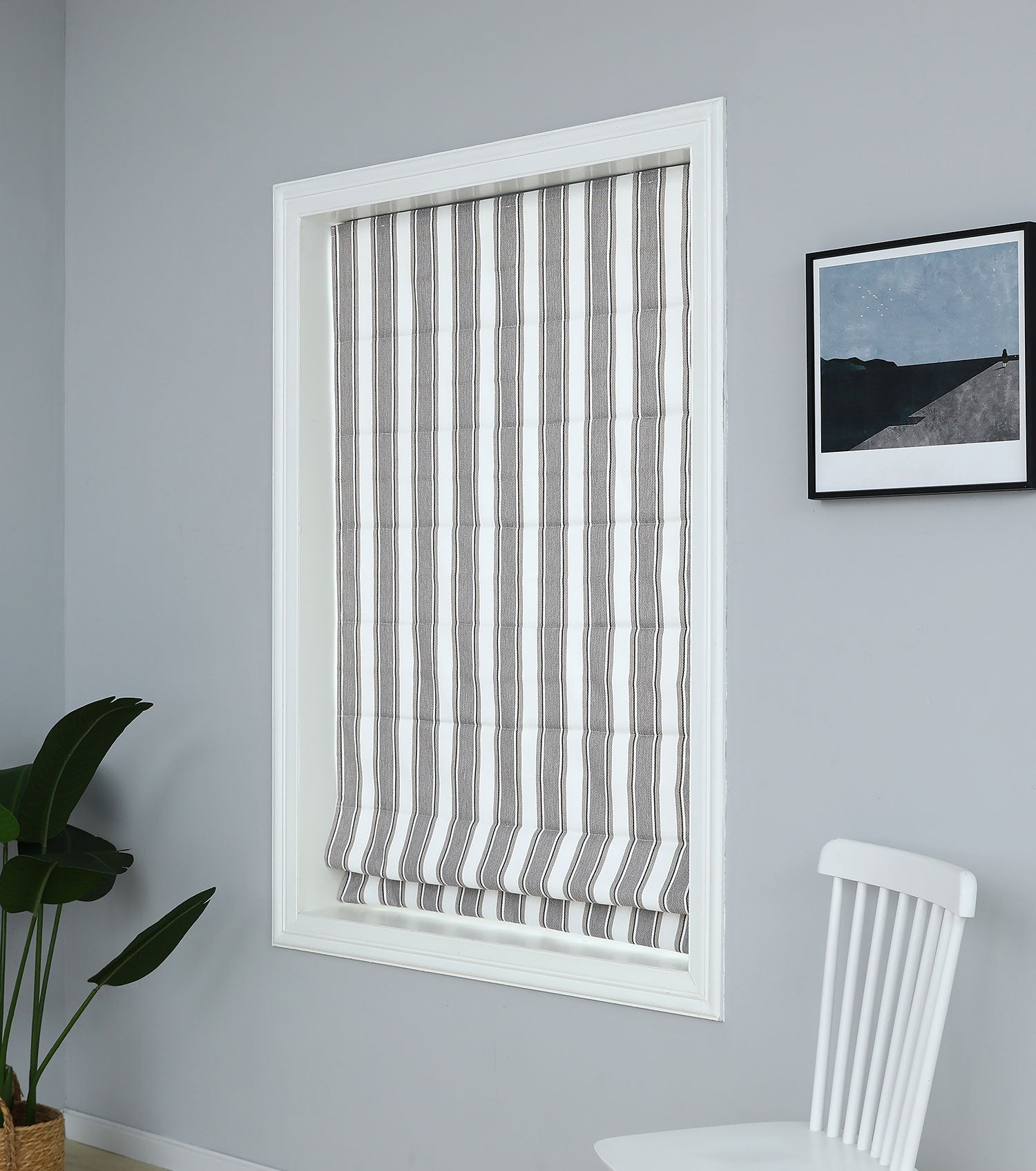 Yarn Dyed Cordless Roman Shades Blind, Vertical Stripe Room Darkening Window Shades