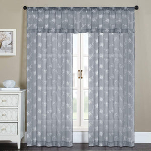 North Hills Home Floral Rose Embroidery Sheer Valance Curtains for Windows, Rod Pocket Valance