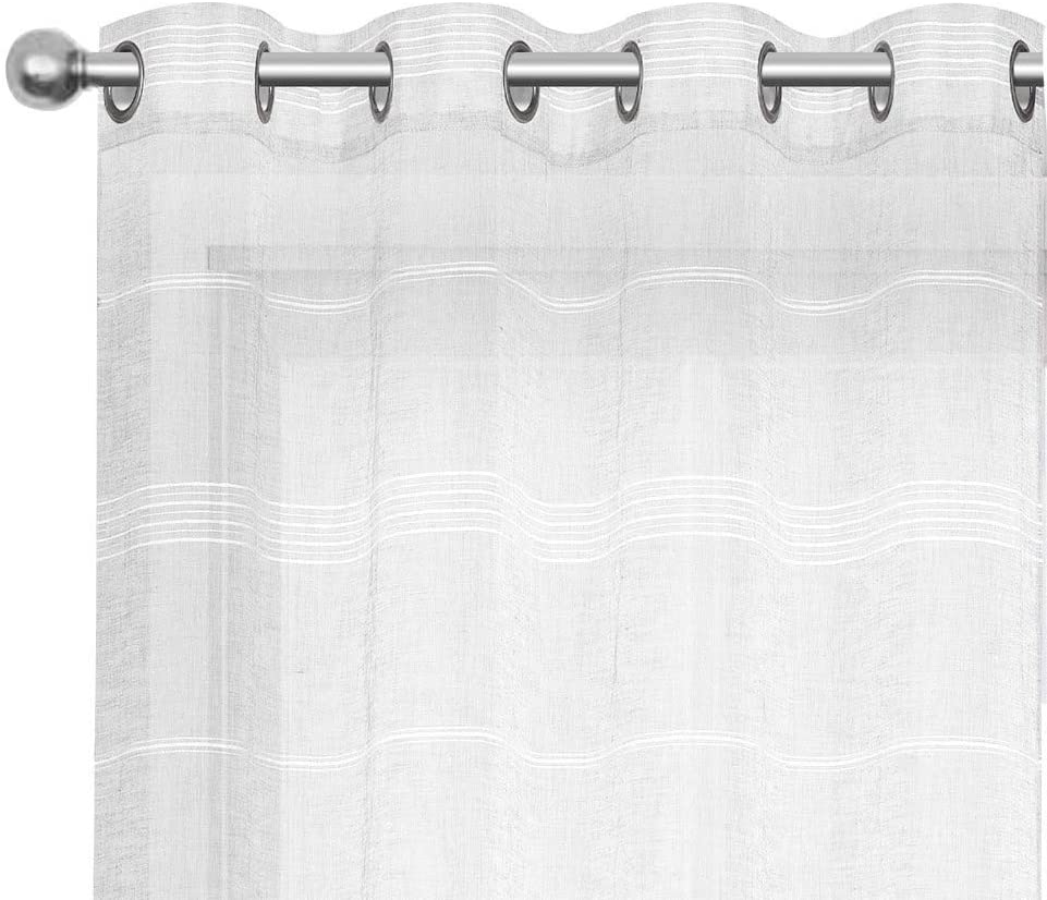 North Hills Home Striped Sheer Curtains for Living Room, Linen Textured Grommet Voile Summer Night Semi Sheer Curtains for Bedroom