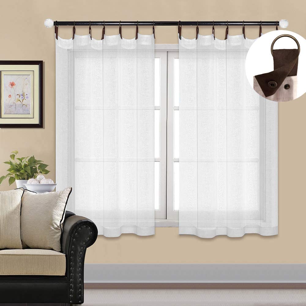 North Hills Home Snap Grommet Sheer Curtains for Bedroom, Linen Textured Voile Semi Sheer Curtain Drapes for Living Room