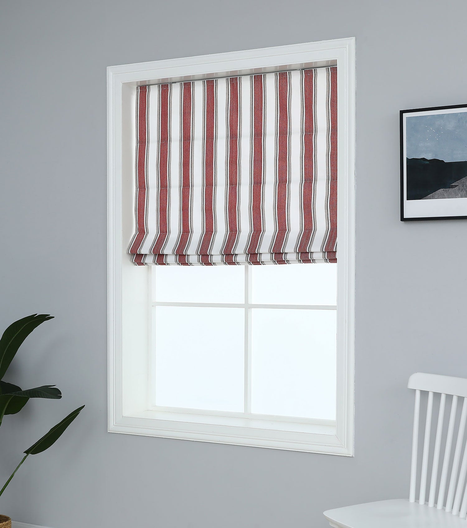 Yarn Dyed Cordless Roman Shades Blind, Vertical Stripe Room Darkening Window Shades