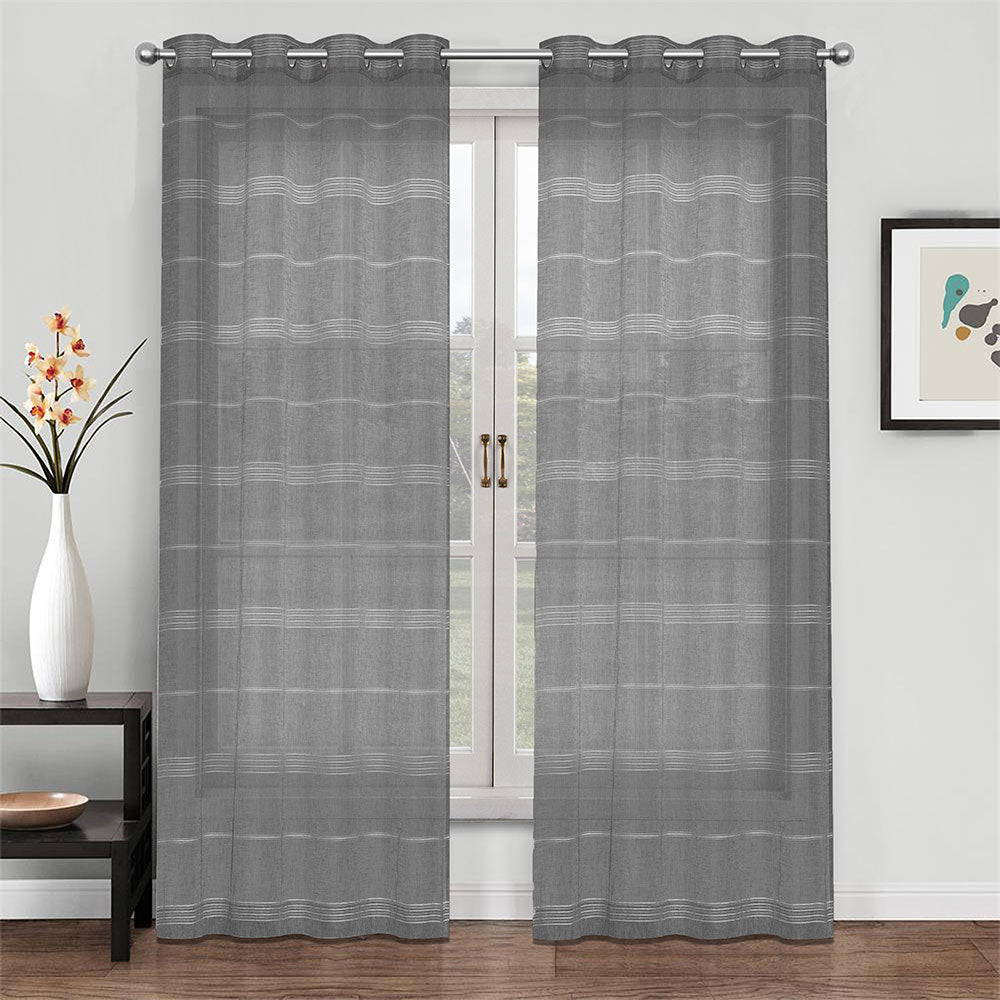 North Hills Home Chenille Stripe Sheer White/Charcoal/Natural/Stone Curtain Summer Night Indoor and Commercial Use