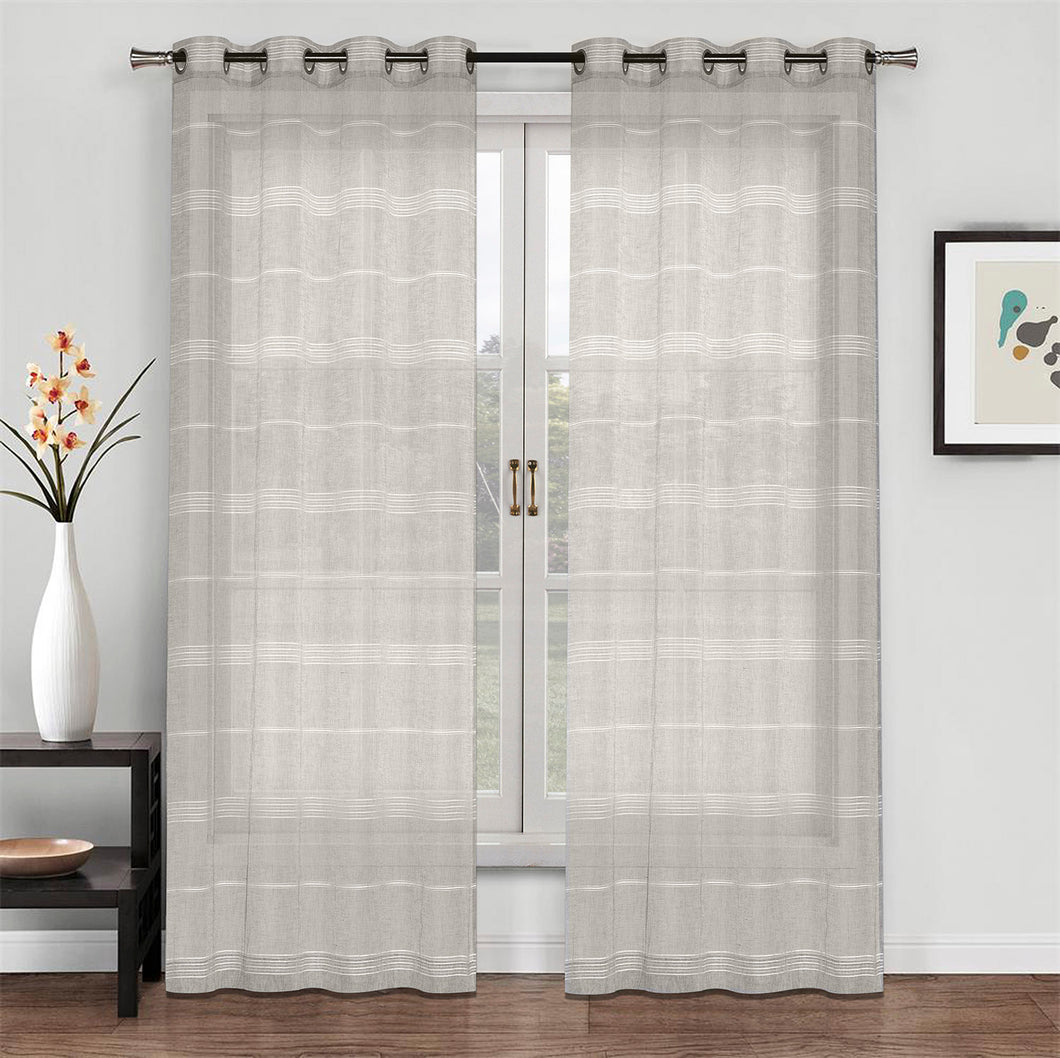 North Hills Home Chenille Stripe Sheer White/Charcoal/Natural/Stone Curtain Summer Night Indoor and Commercial Use