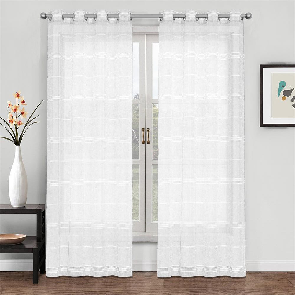 North Hills Home Chenille Stripe Sheer White/Charcoal/Natural/Stone Curtain Summer Night Indoor and Commercial Use