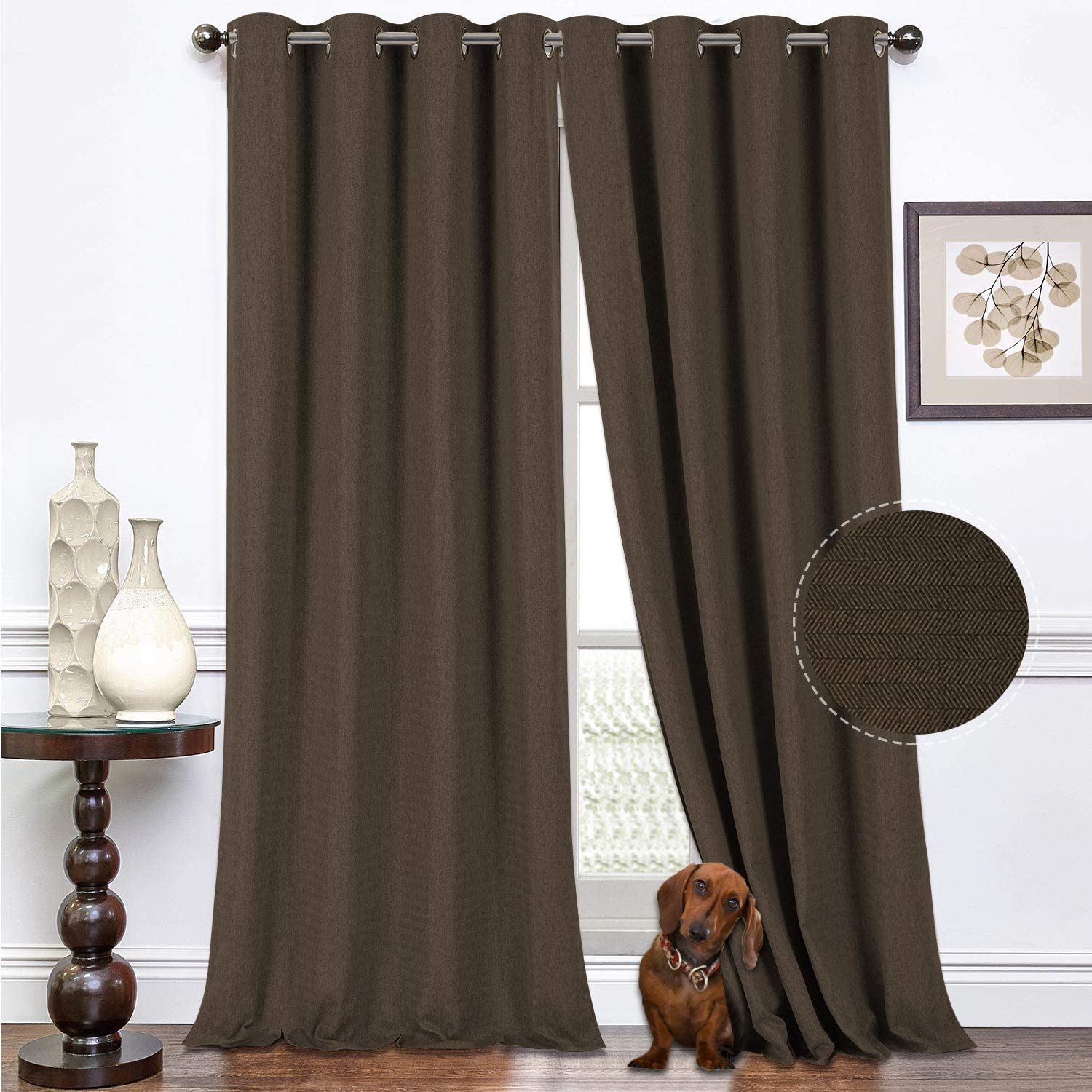 North Hills Home Natural/Charcoal/Gray/Red/Coffee Jacquard Textured Weave Curtains, Blackout Curtain Drapes for Bedroom Living Room Polyester Ashbury Grommet Panel