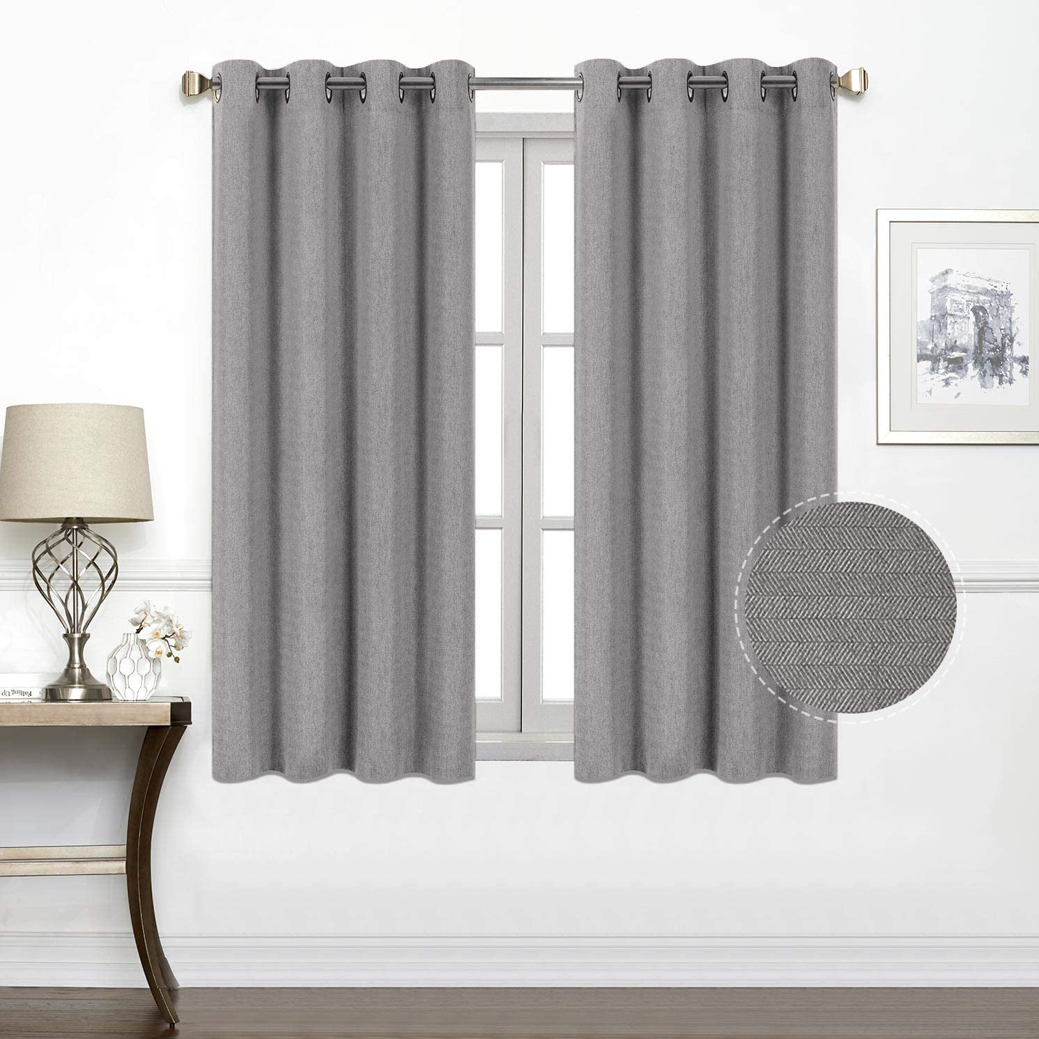 North Hills Home Natural/Charcoal/Gray/Red/Coffee Jacquard Textured Weave Curtains, Blackout Curtain Drapes for Bedroom Living Room Polyester Ashbury Grommet Panel