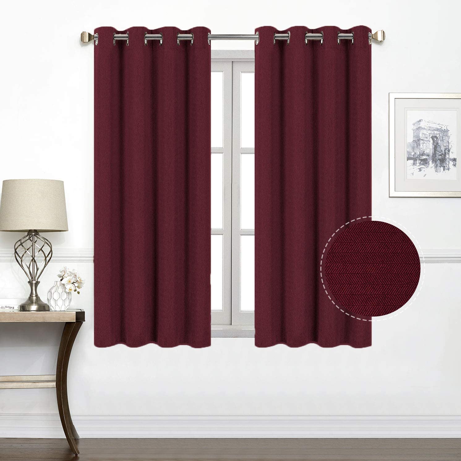 North Hills Home Natural/Charcoal/Gray/Red/Coffee Jacquard Textured Weave Curtains, Blackout Curtain Drapes for Bedroom Living Room Polyester Ashbury Grommet Panel