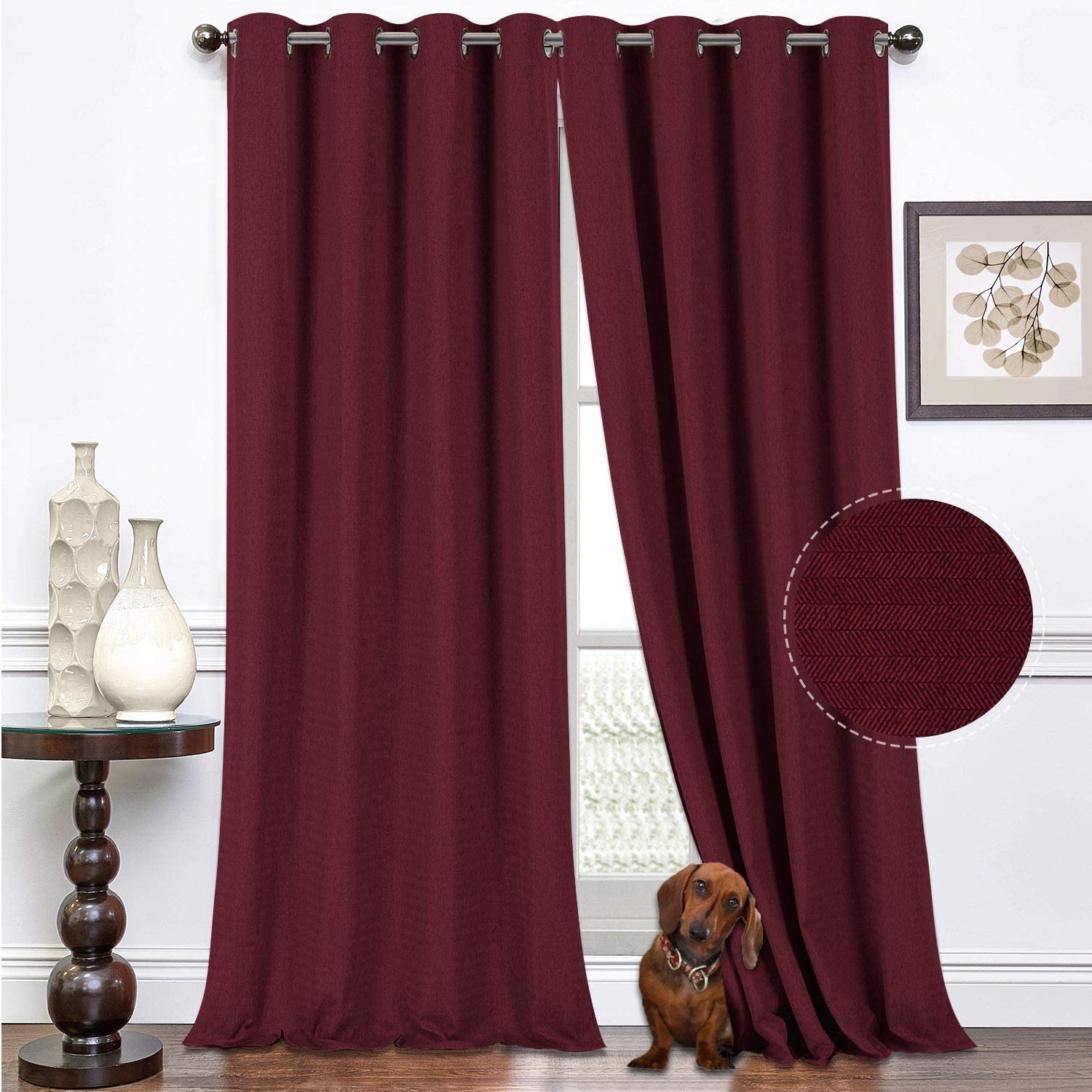 North Hills Home Natural/Charcoal/Gray/Red/Coffee Jacquard Textured Weave Curtains, Blackout Curtain Drapes for Bedroom Living Room Polyester Ashbury Grommet Panel