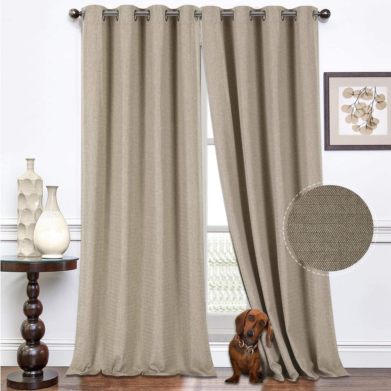 North Hills Home Natural/Charcoal/Gray/Red/Coffee Jacquard Textured Weave Curtains, Blackout Curtain Drapes for Bedroom Living Room Polyester Ashbury Grommet Panel