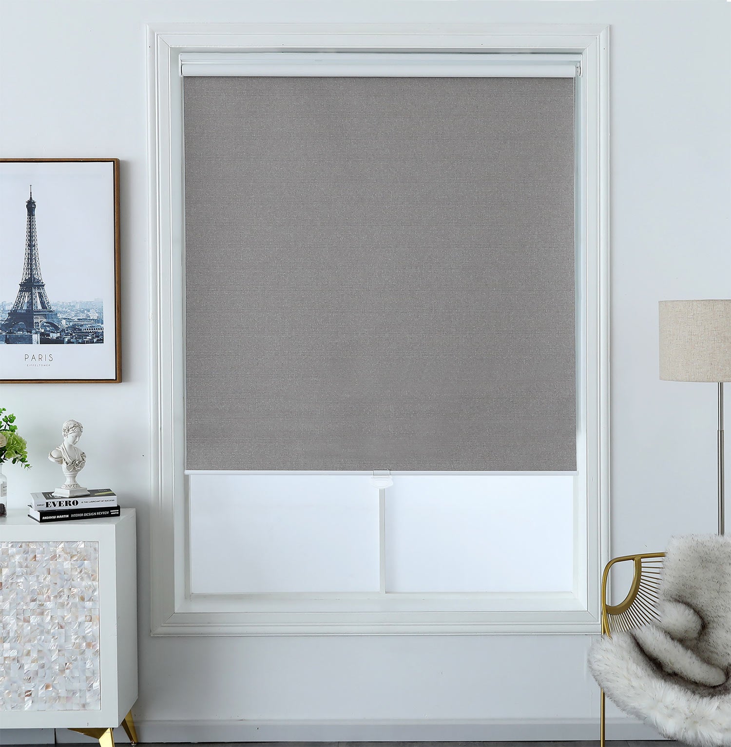 North Hills Home Polyester Hudson Blackout Roller Shade Salt/Pepper