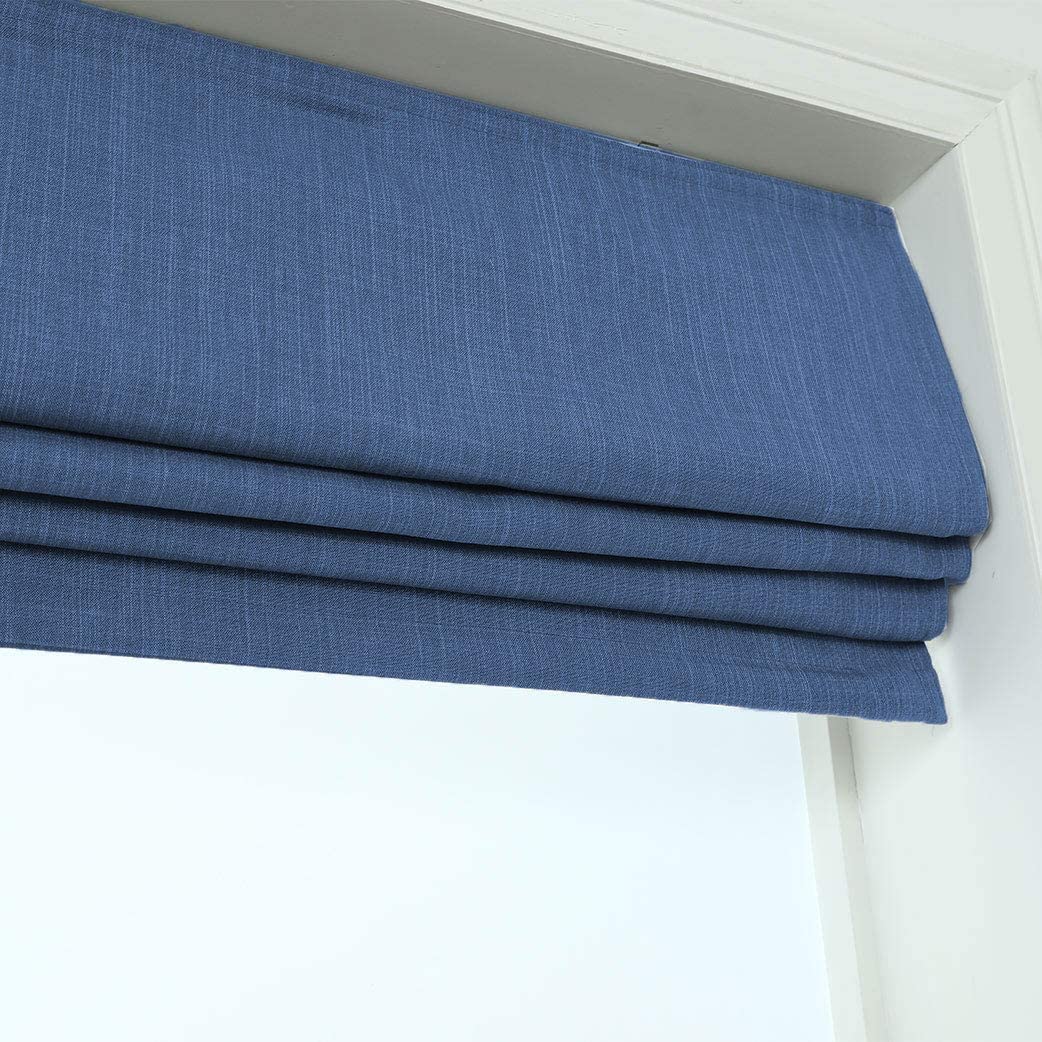 North Hills Home Cordless Woven Blackout Roman Shade with Modern Cotton Seneca Look Denim Blue/Earl Gray/French Vanilla