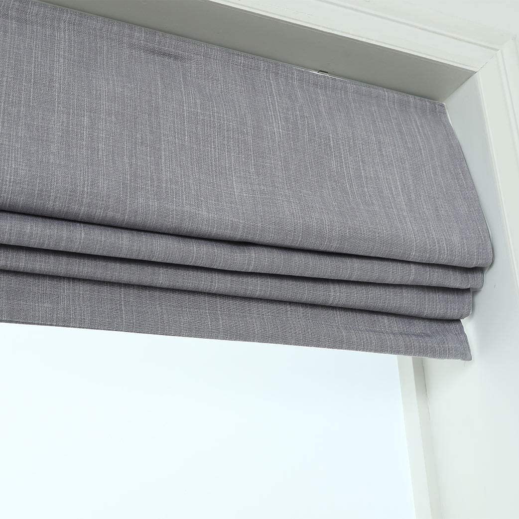 North Hills Home Cordless Woven Blackout Roman Shade with Modern Cotton Seneca Look Denim Blue/Earl Gray/French Vanilla