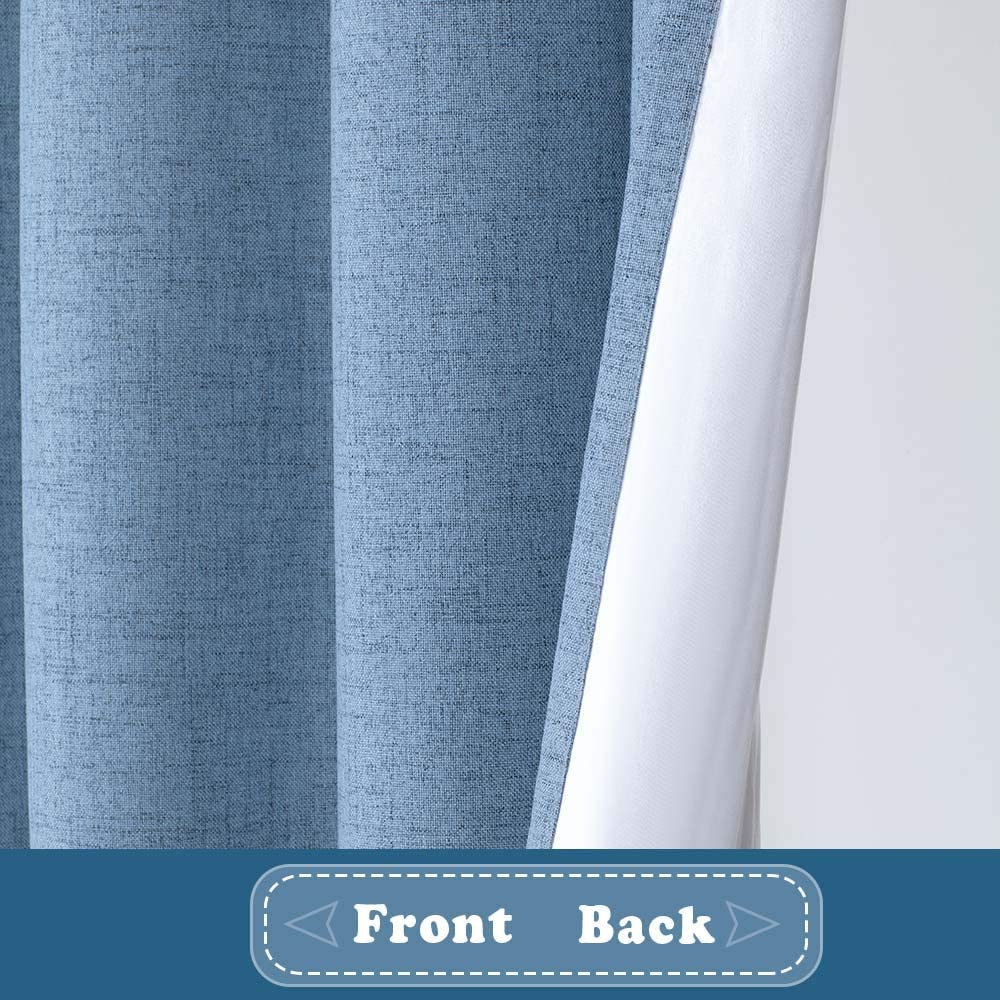 North Hills Home Blue/Charcoal/Grey/Natural Premium Soft Bedroom Curtains, Cashmere Texture Room Darkening Sunbar Drapes