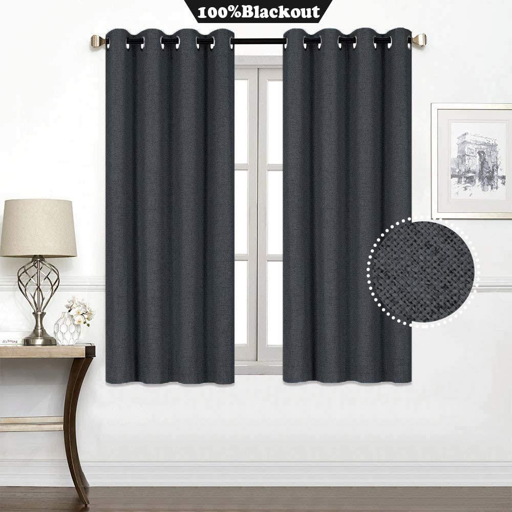 North Hills Home Blue/Charcoal/Grey/Natural Premium Soft Bedroom Curtains, Cashmere Texture Room Darkening Sunbar Drapes