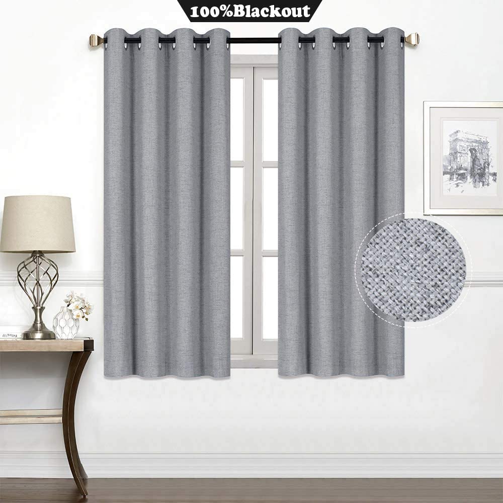 North Hills Home Blue/Charcoal/Grey/Natural Premium Soft Bedroom Curtains, Cashmere Texture Room Darkening Sunbar Drapes