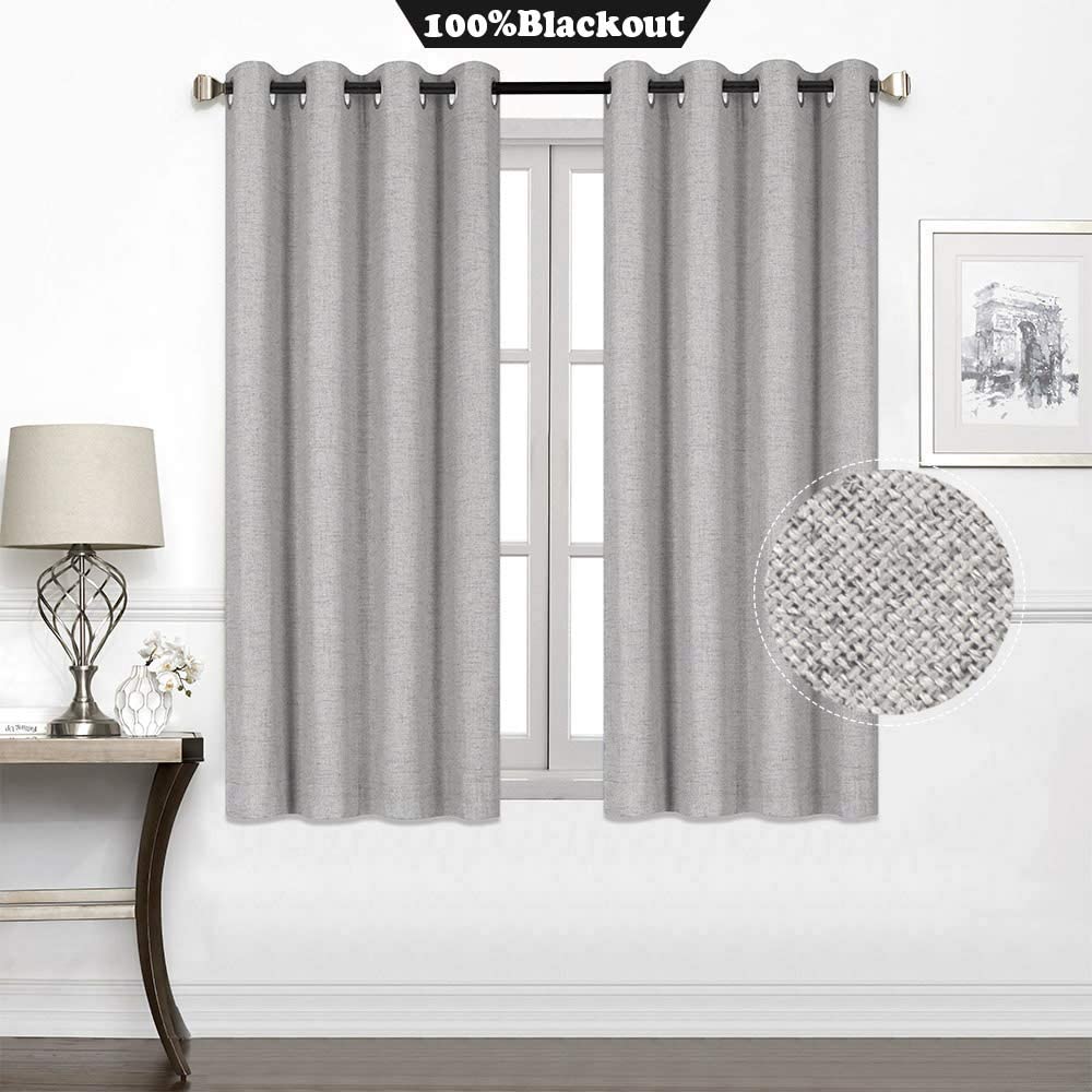 North Hills Home Blue/Charcoal/Grey/Natural Premium Soft Bedroom Curtains, Cashmere Texture Room Darkening Sunbar Drapes